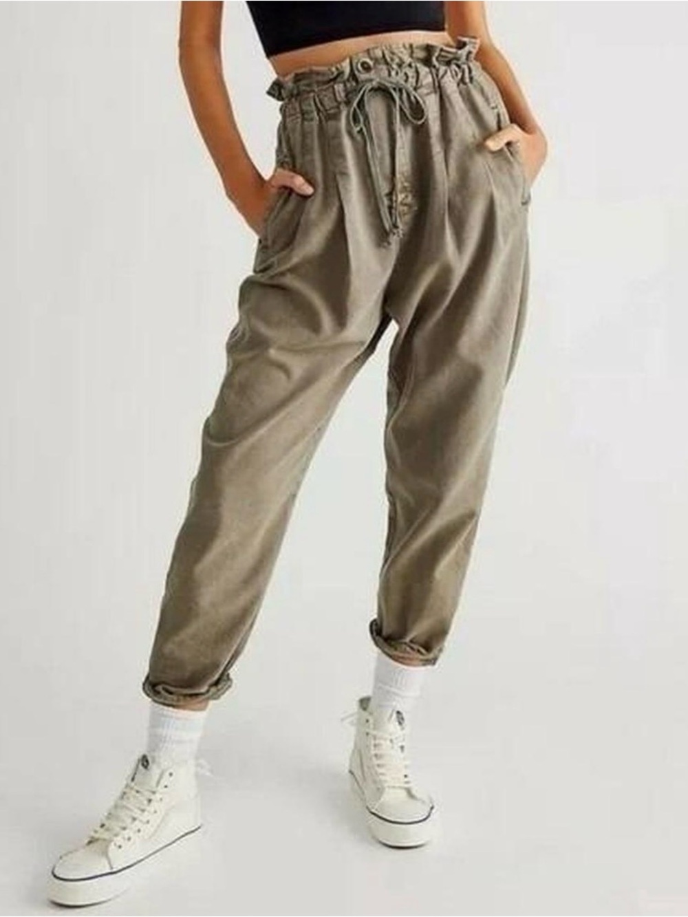 Free People Olive Drawstring Paperbag Joggers